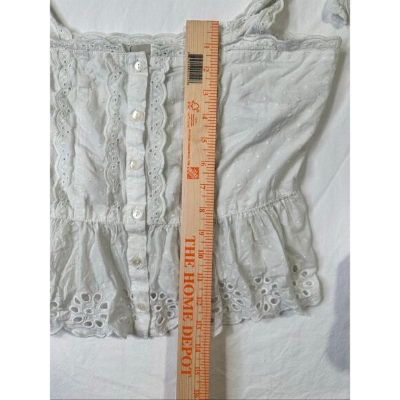 Farm Rio Shoulder-Tie Cropped Lace Peplum Blouse, Size Small - Picture 5 of 6